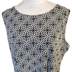 Talbots Womens Sleeveless Top‎ Size 2X Shirt Black White Geo Print Stretch Shirt